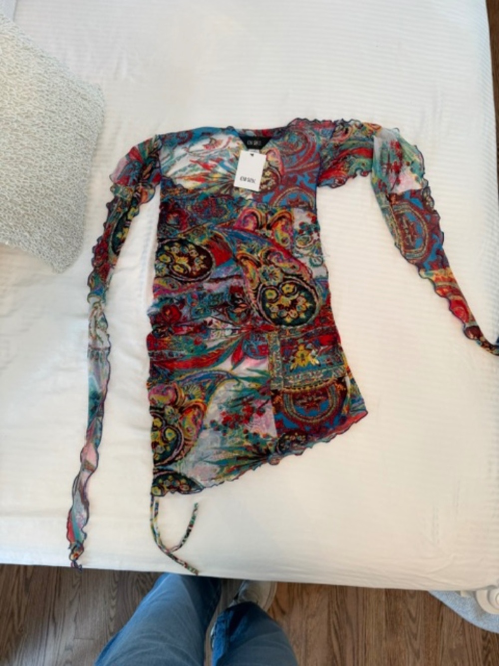 NWT Kim Shui Paisley Mesh Tie Top / Cutout Blouse - Size XS